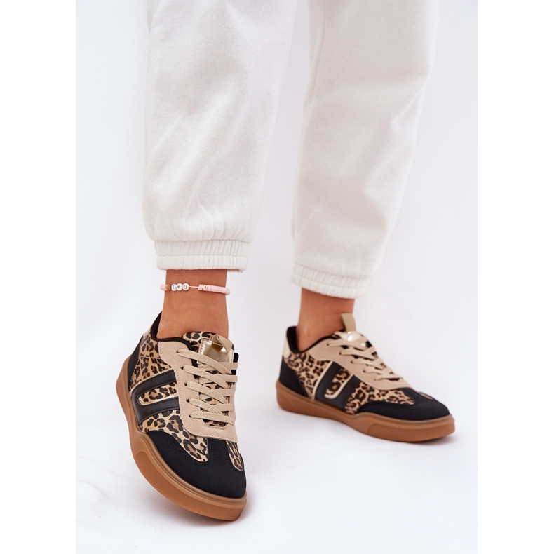 Kvinnors sneakers med Eco Leather Leopard Print Black svart 2