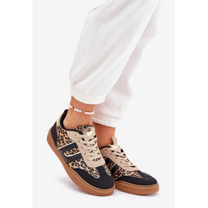 Kvinnors sneakers med Eco Leather Leopard Print Black svart 1