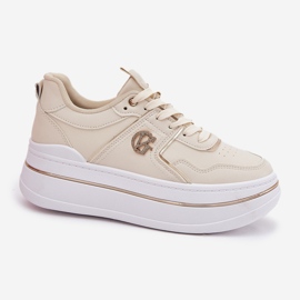 Kvinnors sportskor på plattformen beige 4