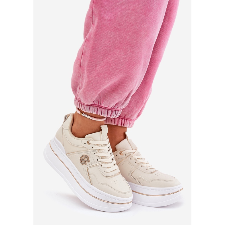 Kvinnors sportskor på plattformen beige 1