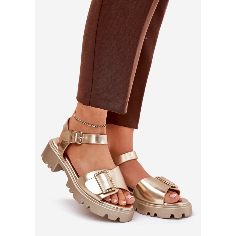 Eco Leather Women's Sandals med gyllene spänne 1
