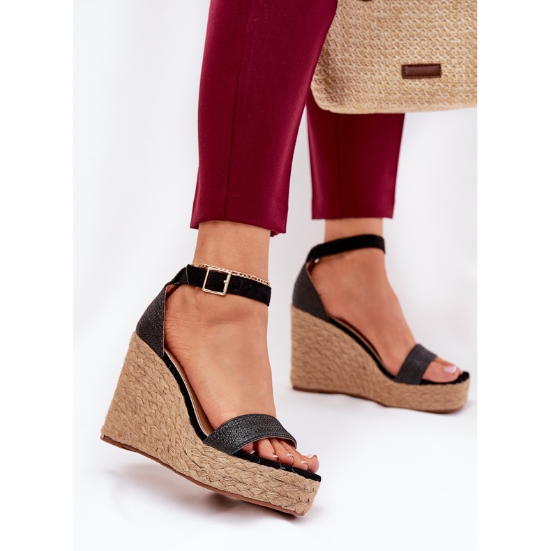 Kvinnors sandaler för kil med svart fläta 2