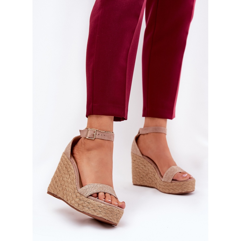 Kvinnors sandaler för kil med kaki flätan beige 2