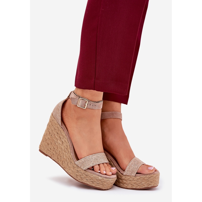 Kvinnors sandaler för kil med kaki flätan beige 1