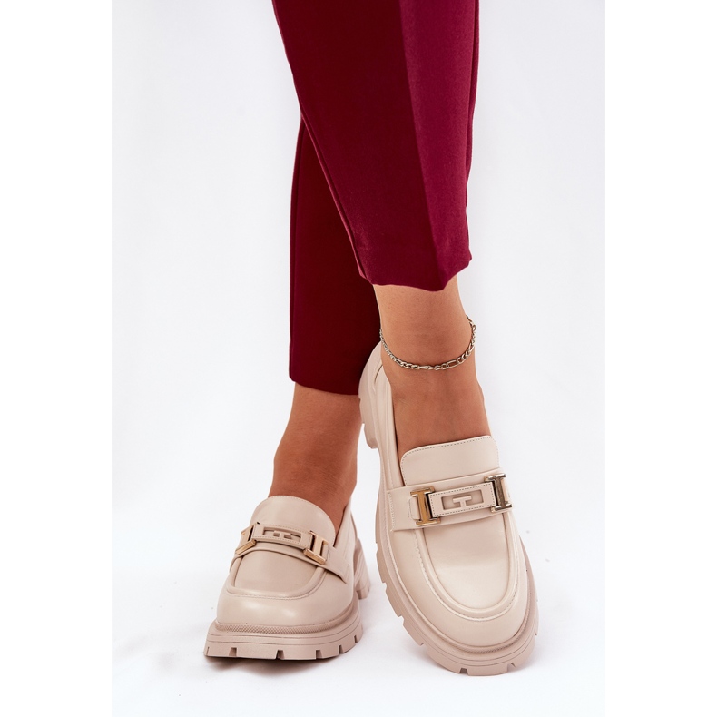 Kvinnors loafers med ekoläder beige 2