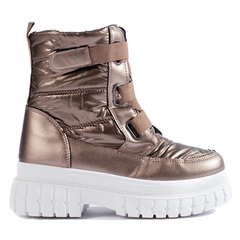 Bruna snöstövlar för kvinnor med kardborreband 1