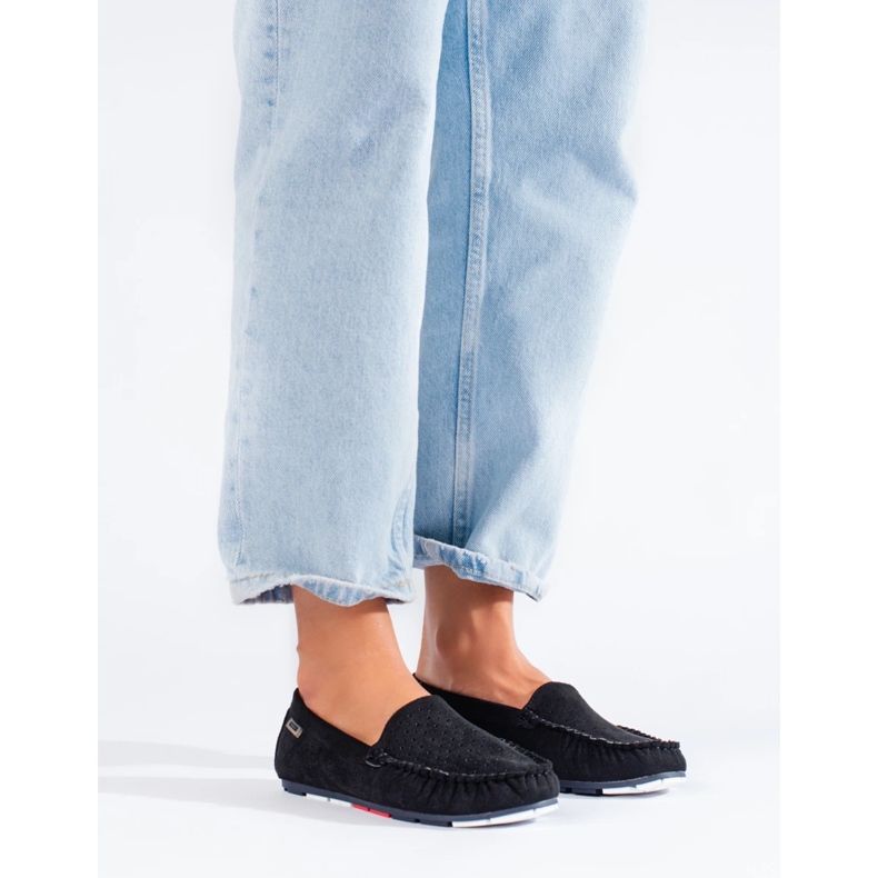 Svarta Shelovet genombrutna loafers för kvinnor 2