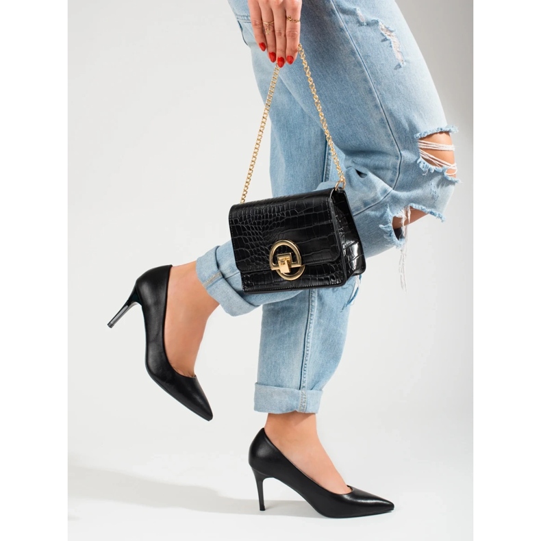 Klassiska svarta Shelovet högklackade pumps för kvinnor 2