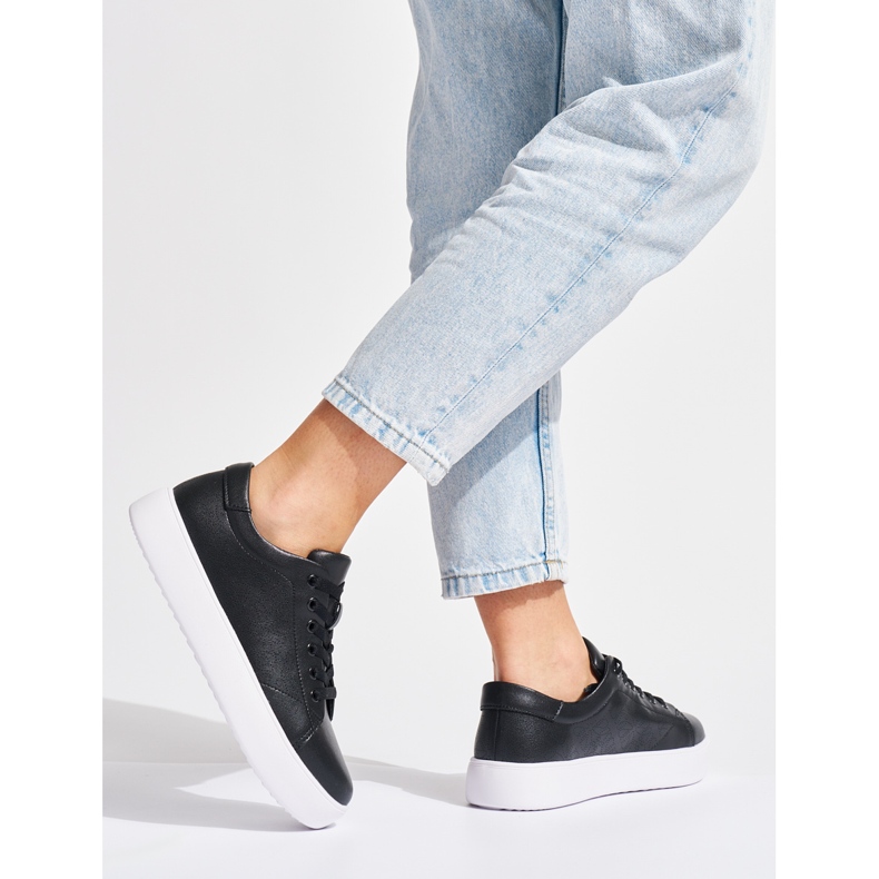 Sergio Leone Svarta sneakers i läder med snörning för kvinnor 1