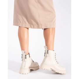 Damstövlar i beige läder med snörning 4