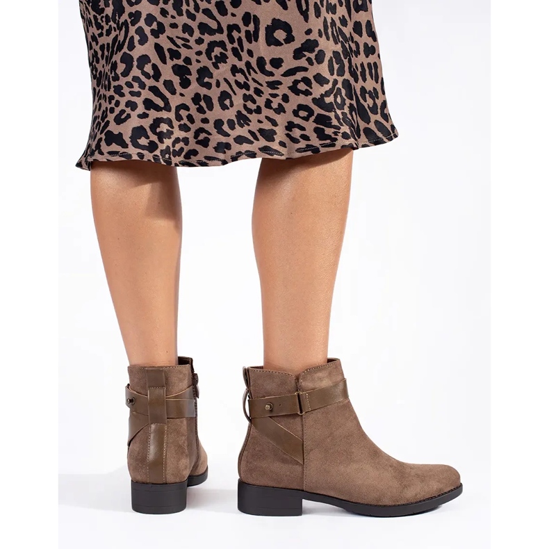 Ankelstövlar i beige mocka för kvinnor 2