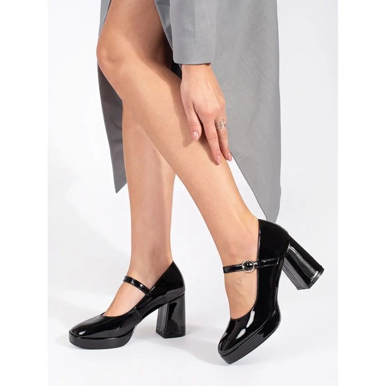 Seastar Svarta lackskor för kvinnor med hög klack och spänne 2