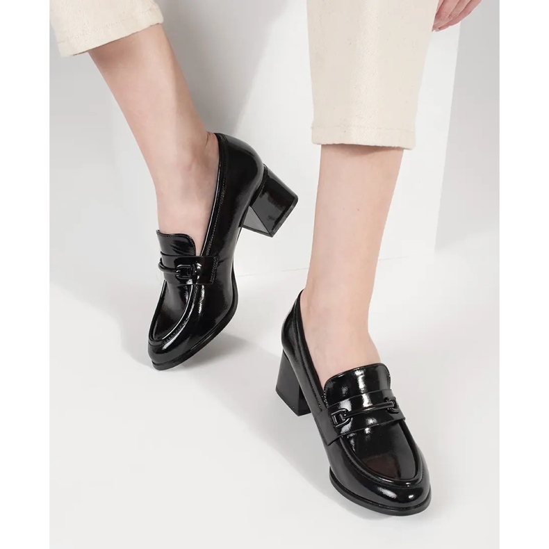 Goodin Svarta loafers för kvinnor med höga klackar 1