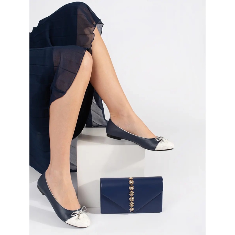 Goodin Marinblå balettlägenheter för kvinnor med en silverrosett 2