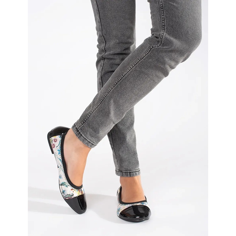 Goodin Balettlägenheter med blommönster och patenterad tå svart 2
