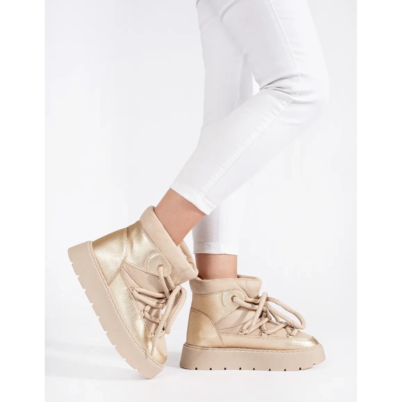 Ljusbeige snörskor för kvinnor med tjock sula 2