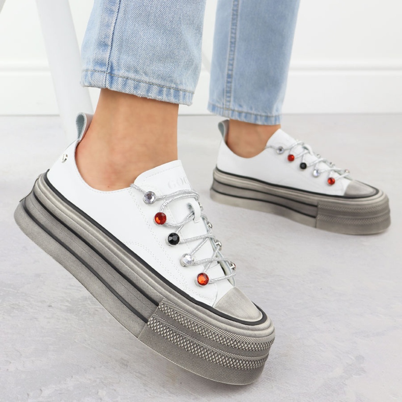 Lädersneakers på White Goe NN2N4054 -plattformen vit 2