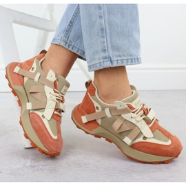 Kvinnors läder sneakers beige orange goe rr2n4064 1