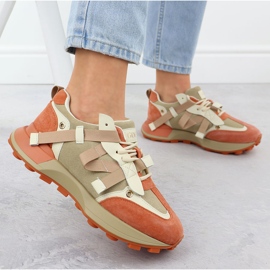 Kvinnors läder sneakers beige orange goe rr2n4064 2