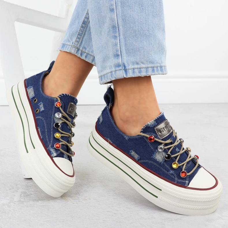 Denim sneakers på Blue Goe RR2N4103 -plattformen blå 1
