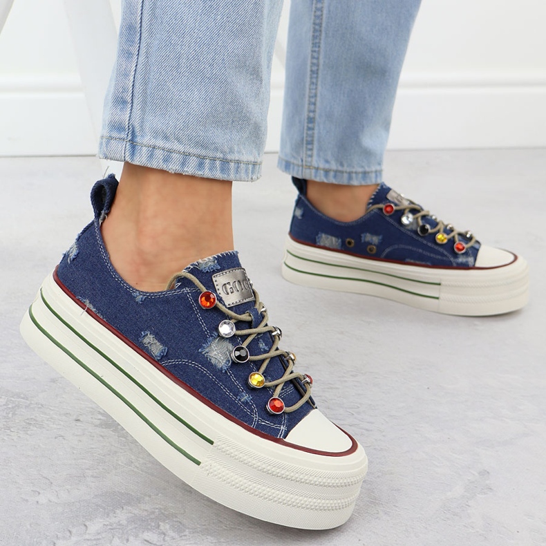 Denim sneakers på Blue Goe RR2N4103 -plattformen blå 2