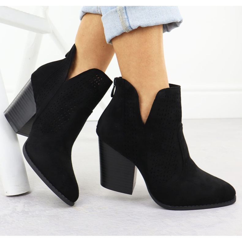 S.Barski Kvinnors mocka stövlar på Black Openwork Stand S. Barski HY51-060 svart 1