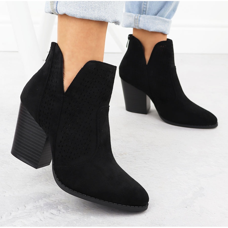 S.Barski Kvinnors mocka stövlar på Black Openwork Stand S. Barski HY51-060 svart 2