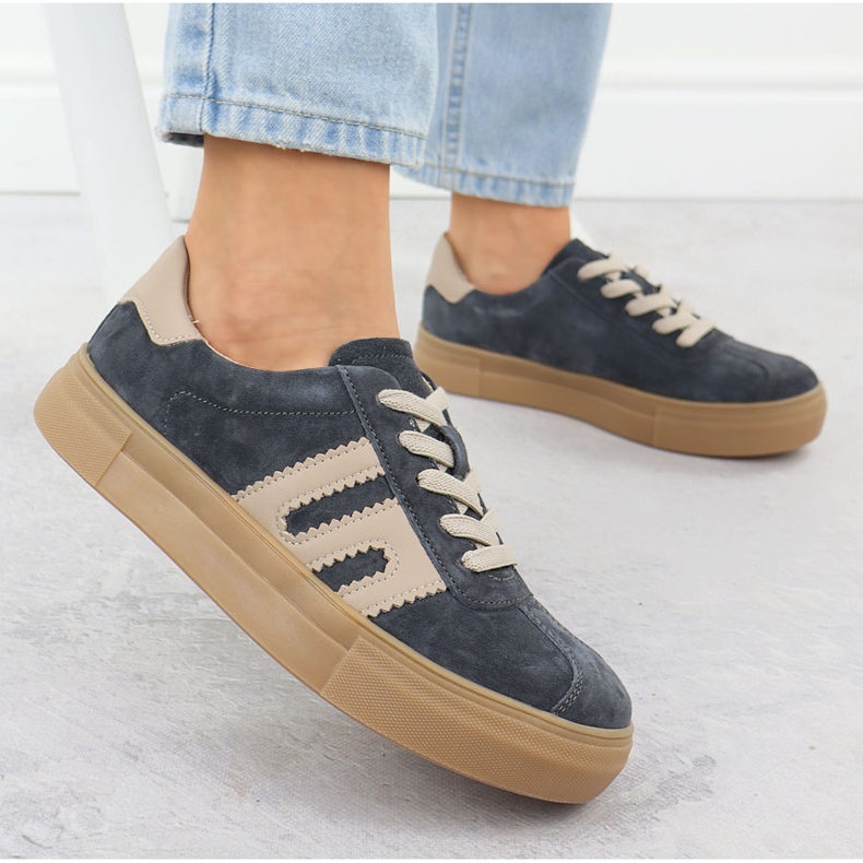 Lädersportskor på Grey Filippo DP6798 -plattformen grå 2