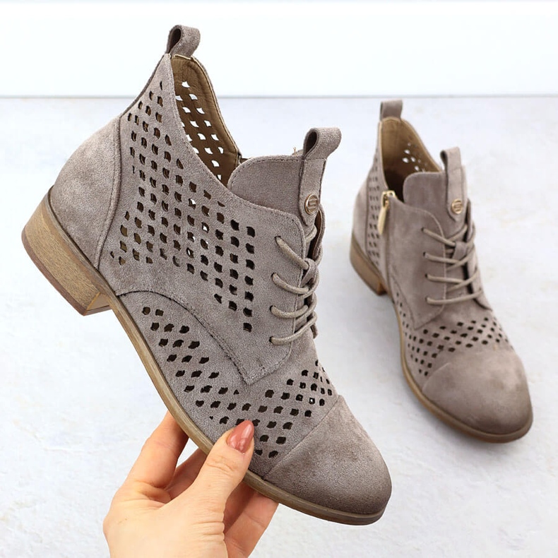 Women's Openwork Boots Suede Khaki Potocki SZ12091 grön 1