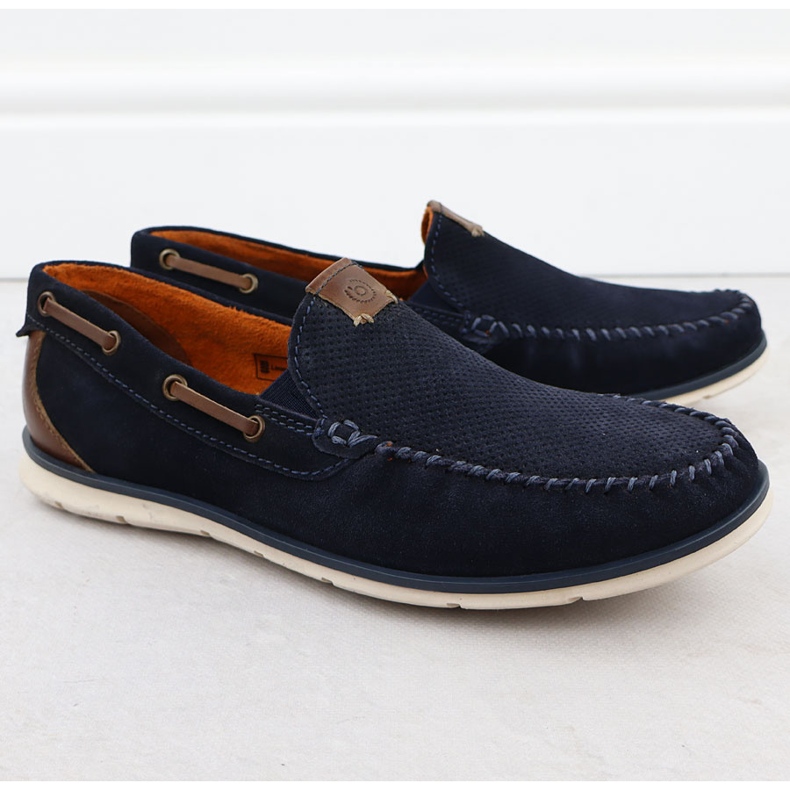 Kvinnors läder loafers bekväma marinblå bugatti rr153018 1