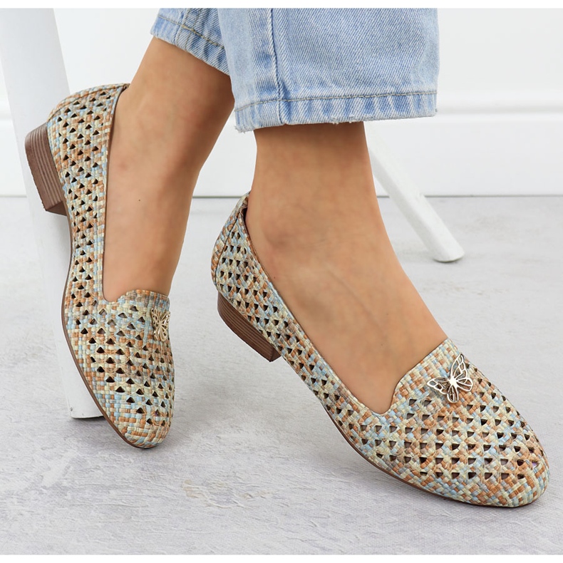 Kvinnors OpenWork-skor med låga klackar Beige M. Daszyński SA222-3 1