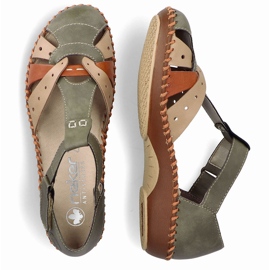 Kvinnors bekväma sandaler för kardborrband, inbyggda gröna fingrar Rieker M1655-54 2