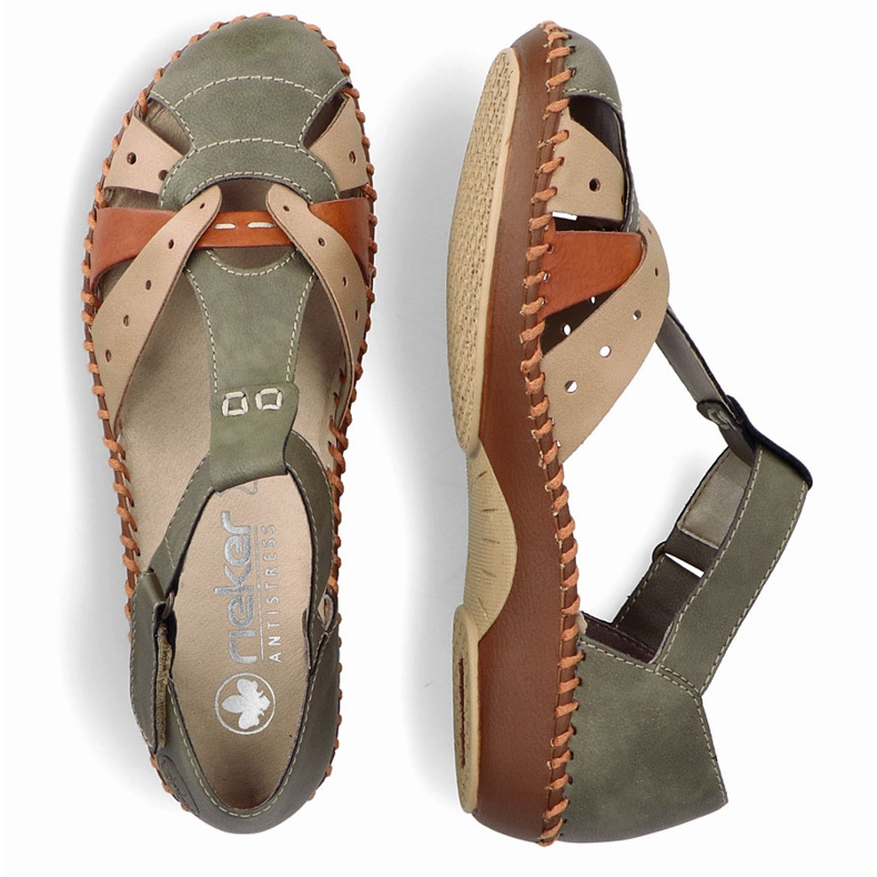 Kvinnors bekväma sandaler för kardborrband, inbyggda gröna fingrar Rieker M1655-54 2