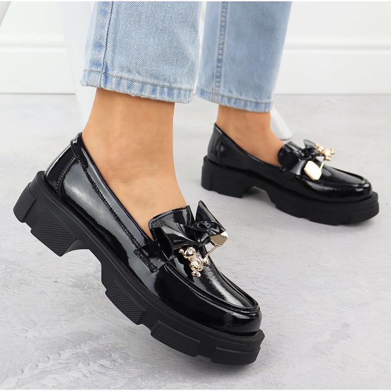 Svart filippo dp610 läder loafers lackerade höga klackar 2