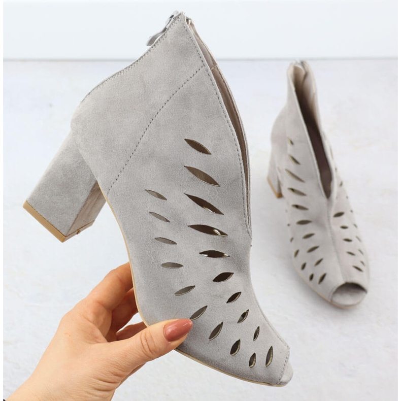 Kvinnors mocka öppen tå grå potocki 20318 Kvinnors öppningsstövlar 1