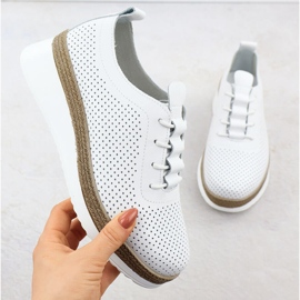 Kvinnors läderskor för perforerade vita kilar T.Sokolski W25-203 1