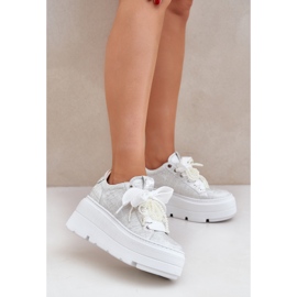 Lädersneakers på Chebello 4658 Silver Platform 2