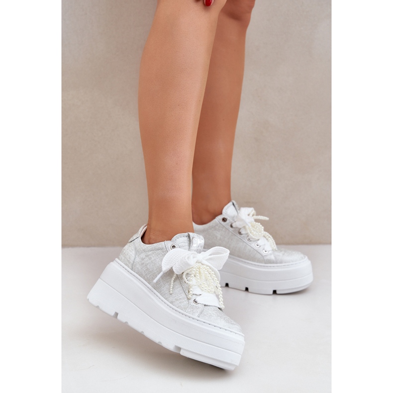 Lädersneakers på Chebello 4658 Silver Platform 2