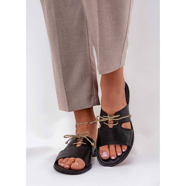 Women's Leather Flip Flops Zazoo 3022 Svart 2