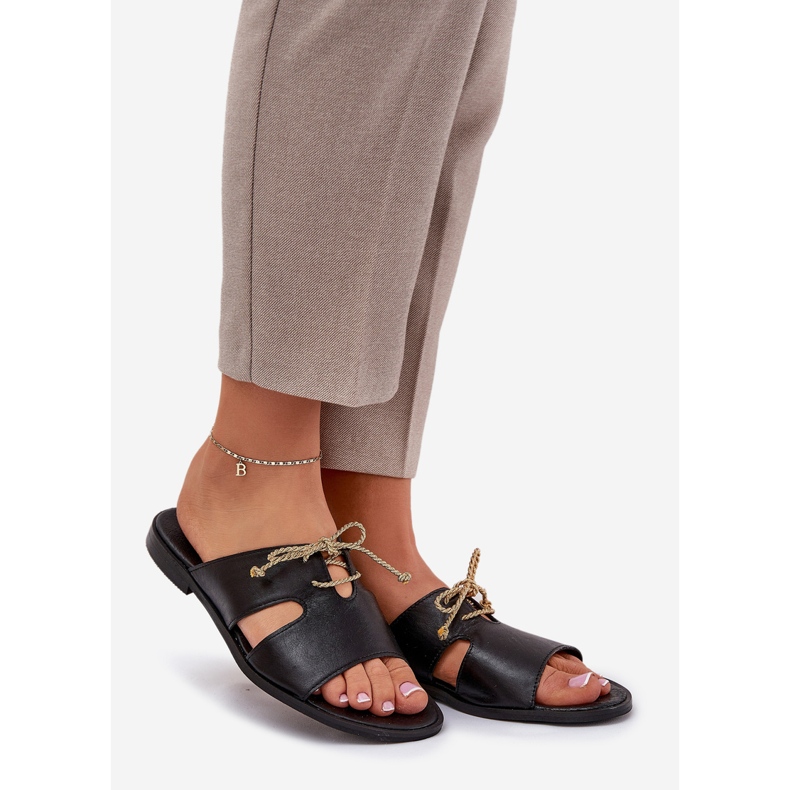 Women's Leather Flip Flops Zazoo 3022 Svart 1