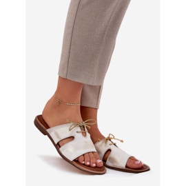 Women's Leather Flip Flip Flops Zazoo 3022 Golden WiPed gyllene 1