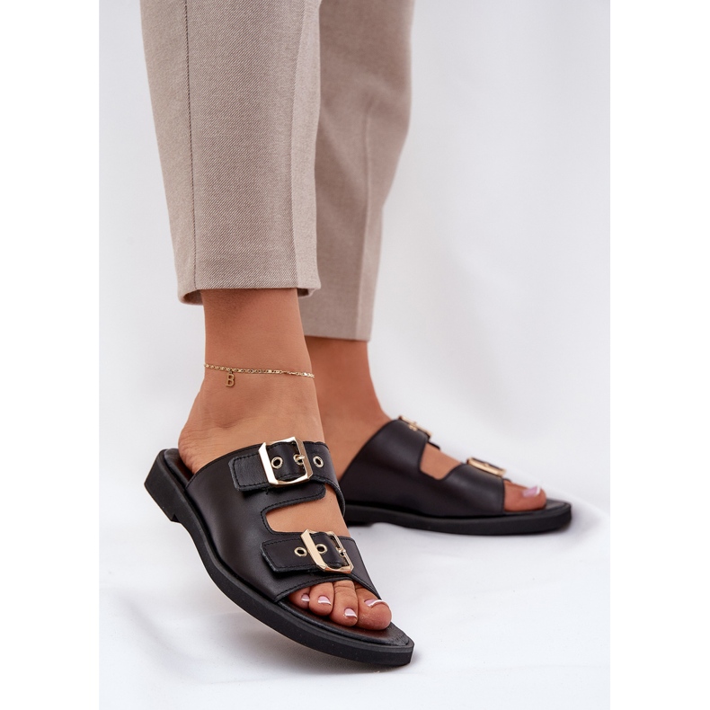 Läder platt flip flops med zazoo 3020 svarta klämmor 2