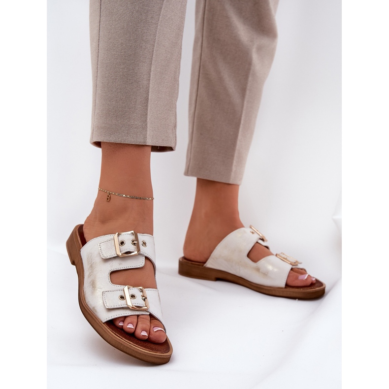 Läder platt flip flops med zazoo 3020 zloty zloty torkad gyllene 2