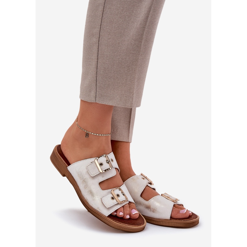 Läder platt flip flops med zazoo 3020 zloty zloty torkad gyllene 1