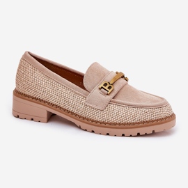 Kvinnors loafers med fläta och gyllene detalj beige 4