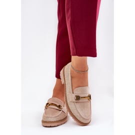 Kvinnors loafers med fläta och gyllene detalj beige 3