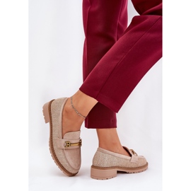 Kvinnors loafers med fläta och gyllene detalj beige 6