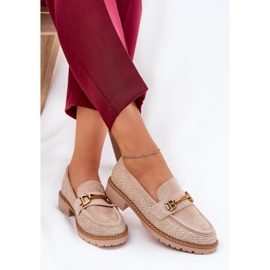 Kvinnors loafers med fläta och gyllene detalj beige 7