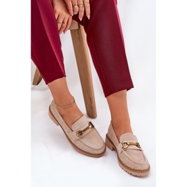 Kvinnors loafers med fläta och gyllene detalj beige 8