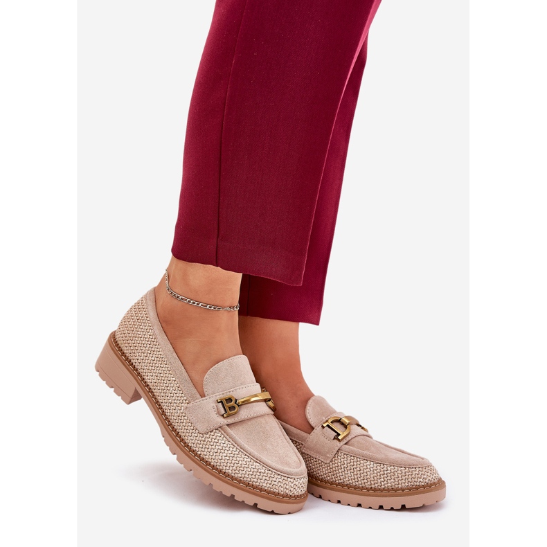 Kvinnors loafers med fläta och gyllene detalj beige 1
